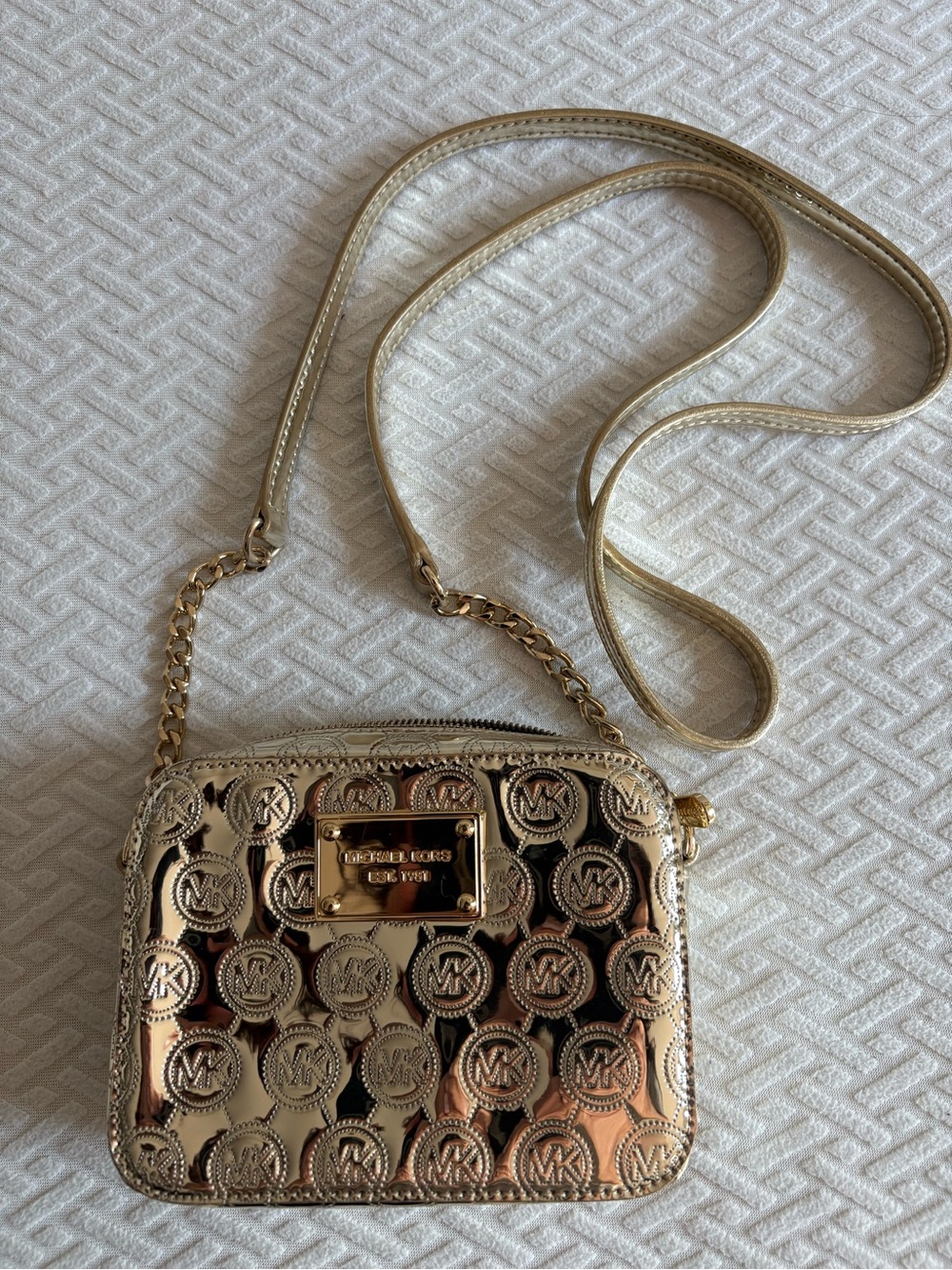 Michael Kors Metallic Gold MK Logo Crossbody Bag